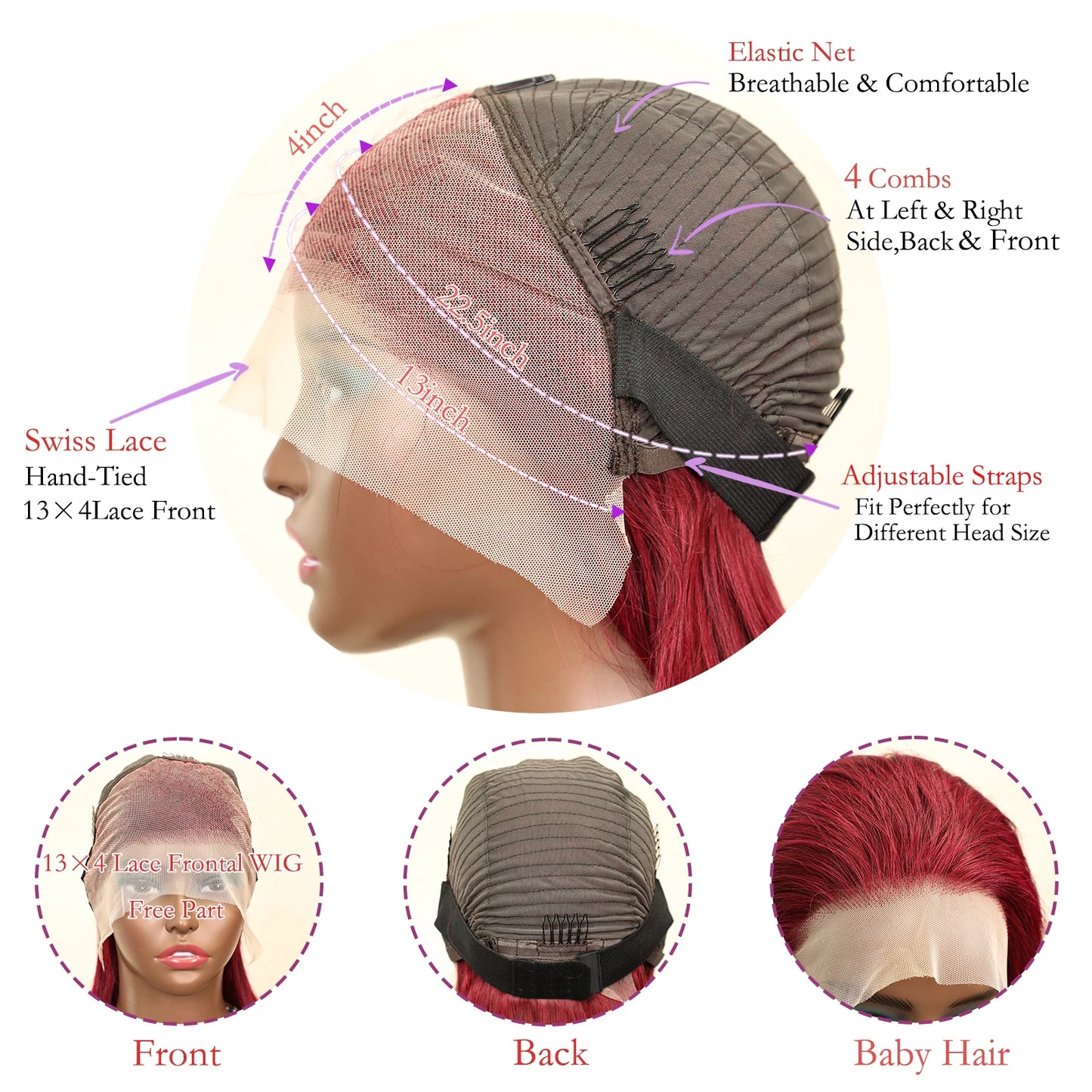 Burgundy Bob Straight Hair Wigs