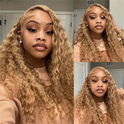Deep Wave Honey Blonde Wig