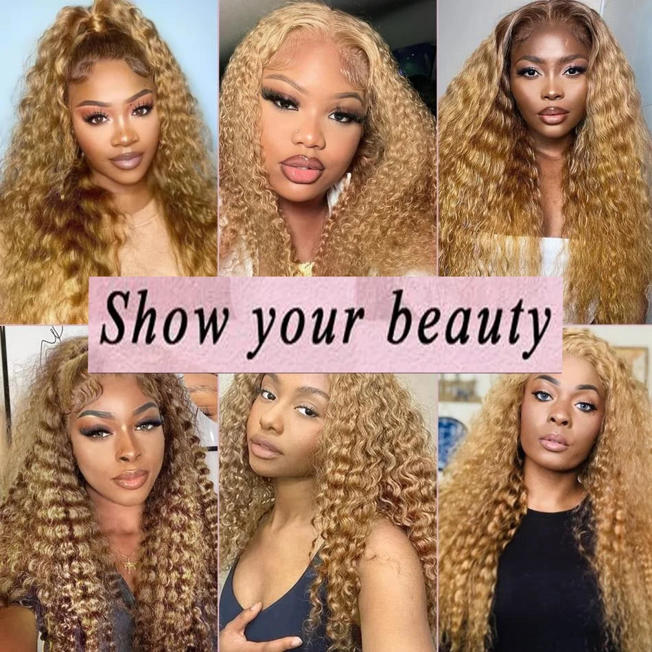 Deep Wave Honey Blonde Wig