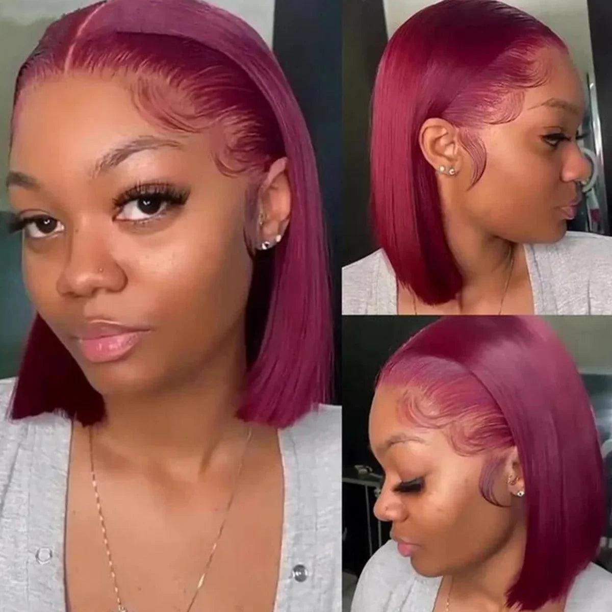 Burgundy Bob Straight Hair Wigs