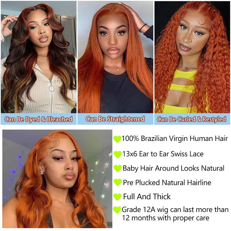 Ginger Orange 13x6 Lace Front Wigs