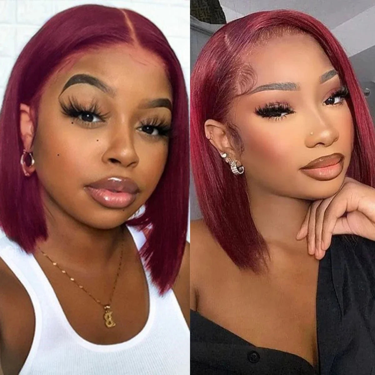 Burgundy Bob Straight Hair Wigs