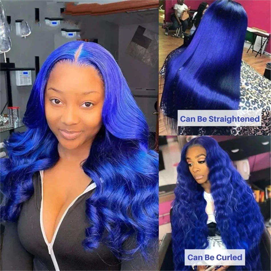 Navy Blue Body Wave Human Hair Wig