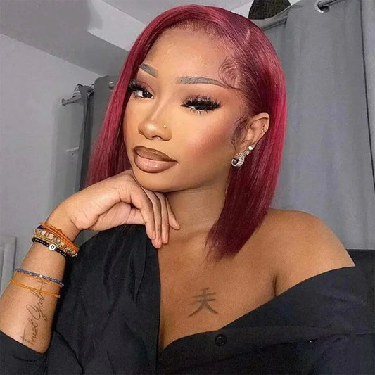 Burgundy Bob Straight Hair Wigs