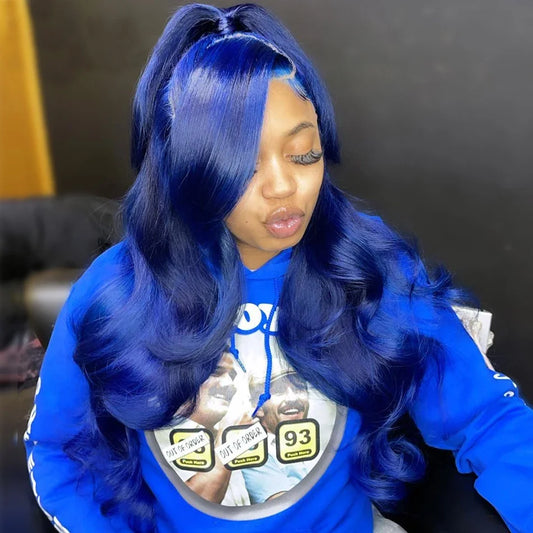 Navy Blue Body Wave Human Hair Wig