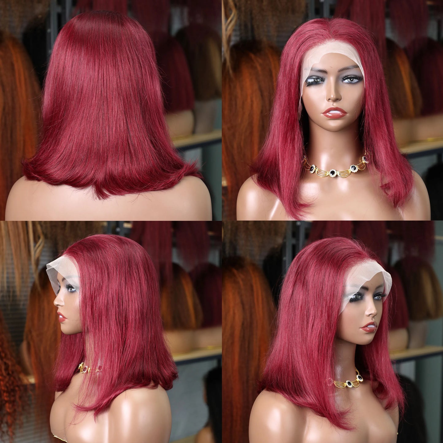 Burgundy Bob Straight Hair Wigs