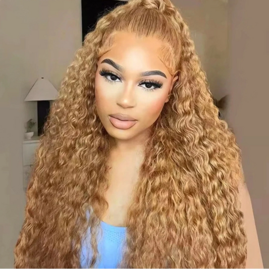 Deep Wave Honey Blonde Wig